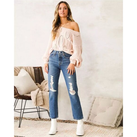 Levis Premium Womens Wedgie Straight Denim Jeans Dark Blue High Rise Button Fly - Picture 9 of 9